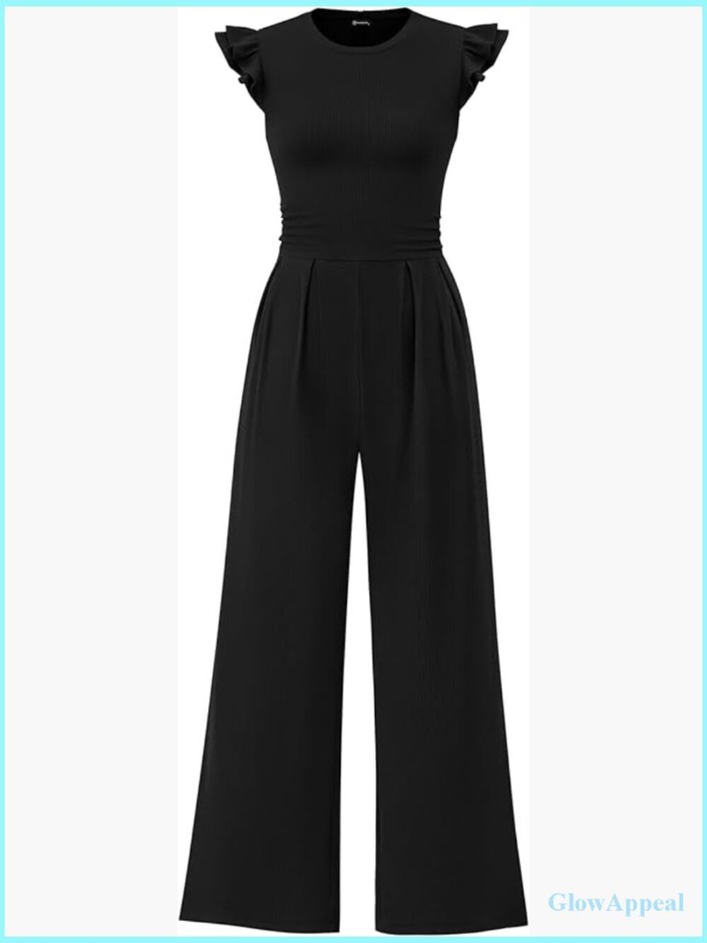Ruffle Cap Sleeve Wide Leg Jumpsuit Romper Crewneck Knit One Piece